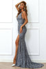 Load image into Gallery viewer, Mermaid Burgundy Sequins Prom Dress with Slit