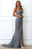 Load image into Gallery viewer, Mermaid Burgundy Sequins Prom Dress with Slit