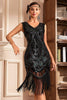 Load image into Gallery viewer, Black Golden Braided Sequin Fringed 1920s Flapper Dress