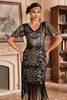 Load image into Gallery viewer, Black Champange V Neck Fringe 1920s Gatsby Dress With Sequins