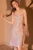 Load image into Gallery viewer, Spaghetti Straps Blush Sequins Cocktail Dress with Slit