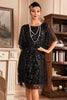 Load image into Gallery viewer, Batwing Sleeves Black Sequins 1920s Dress