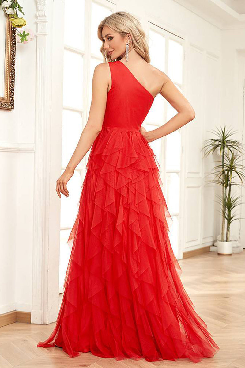 Load image into Gallery viewer, Bright Red Tulle Long Tiered Prom Dress