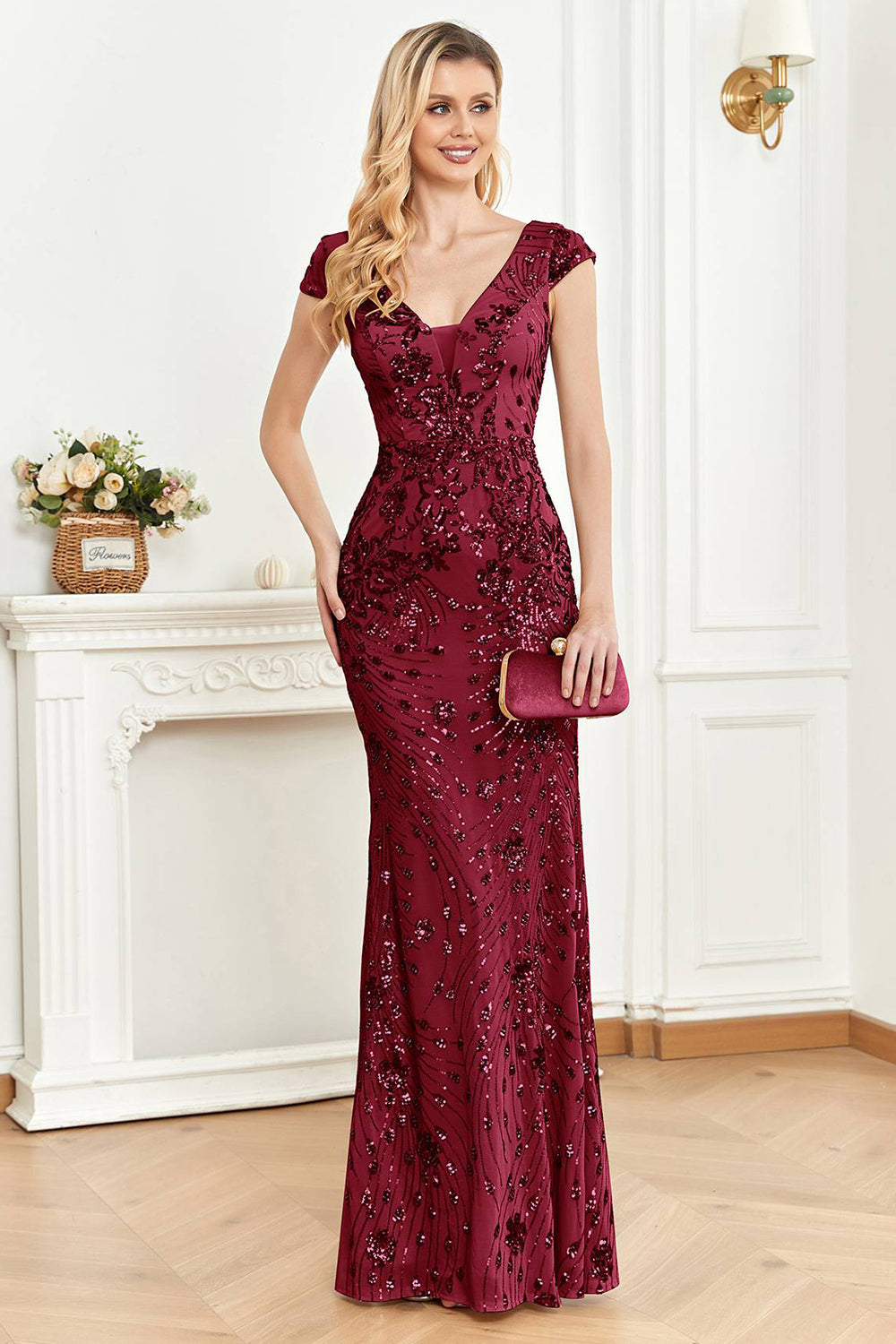 Burgundy Mermaid Long Appliqued Prom Dress