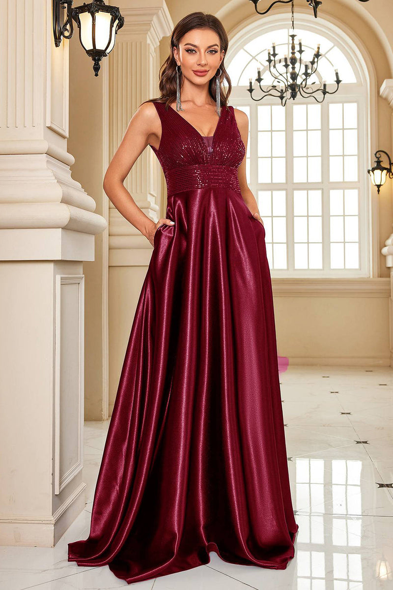 Load image into Gallery viewer, Navy Satin A Line Long Prom Dress