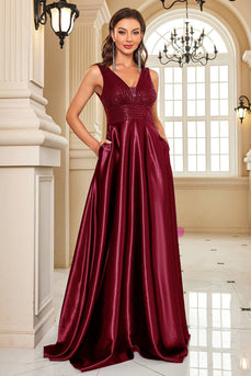 Champange Satin A Line Long Prom Dress