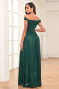 Load image into Gallery viewer, Glitter Dark Green A Line Off the Shoulder Long Prom Dress