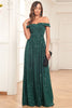 Load image into Gallery viewer, Glitter Dark Green A Line Off the Shoulder Long Prom Dress