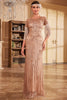 Load image into Gallery viewer, Fringes Glitter Long Flapper Dress with Short Sleeves