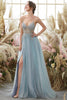 Load image into Gallery viewer, Light Blue Beading Tulle Prom Dress