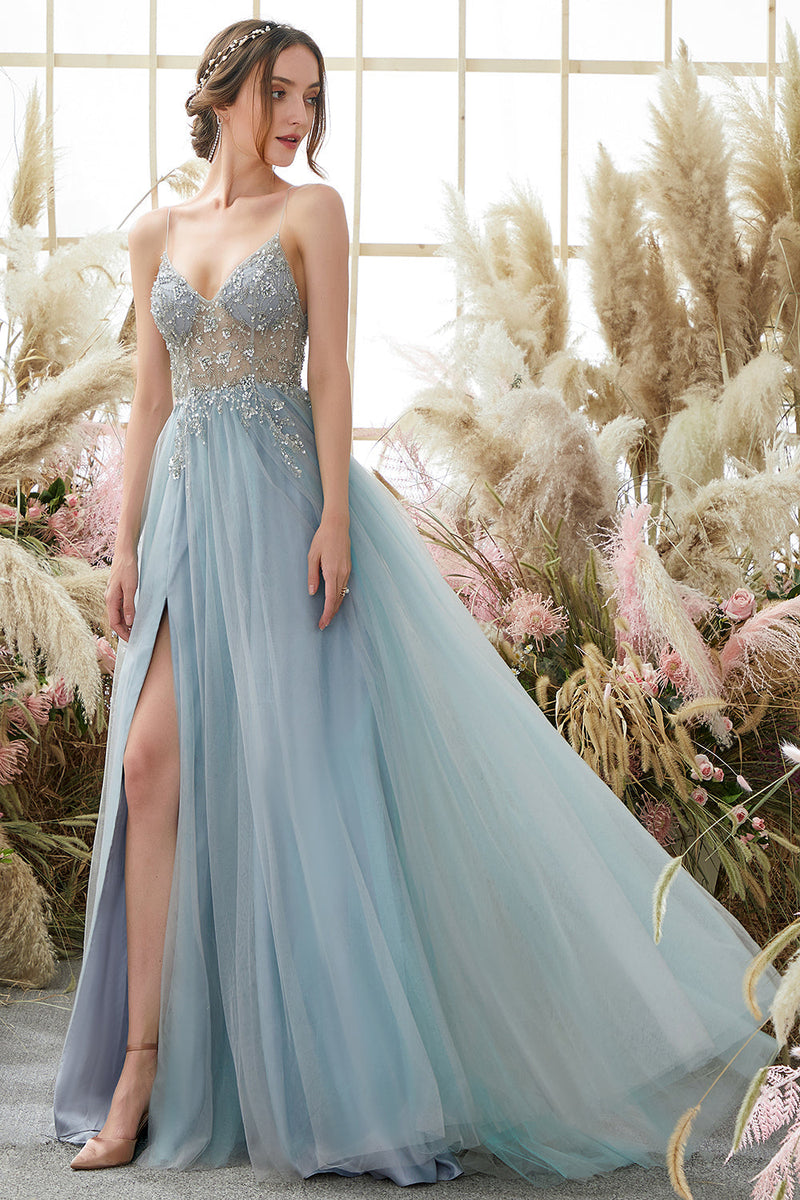 Load image into Gallery viewer, Lavender Tulle A-line Prom Dress with Beading