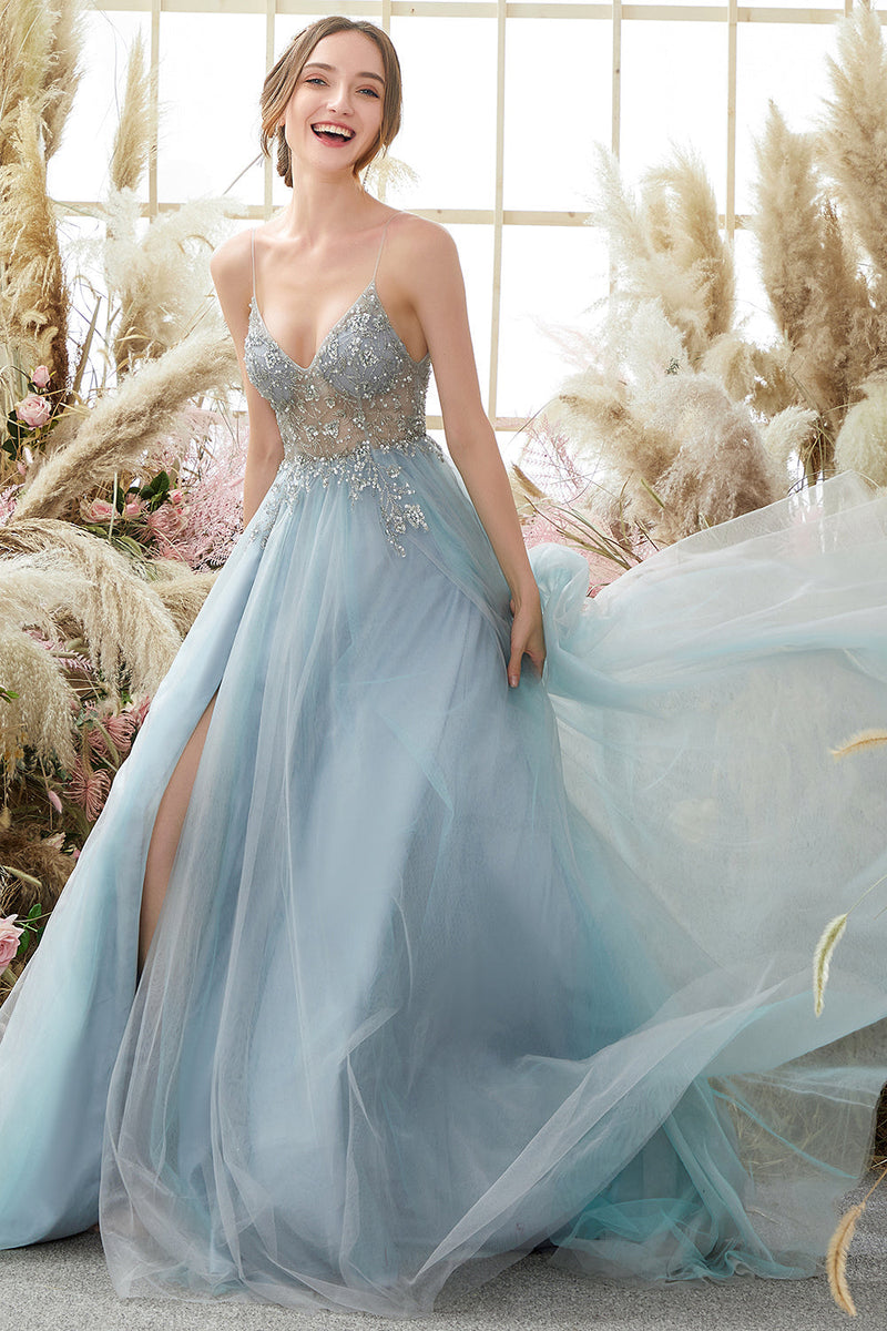 Load image into Gallery viewer, Lavender Tulle A-line Prom Dress with Beading