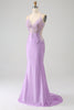 Load image into Gallery viewer, Trendy Mermaid Spaghetti Straps Lilac Long Prom Dress with Appliques Beading