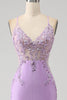 Load image into Gallery viewer, Trendy Mermaid Spaghetti Straps Lilac Long Prom Dress with Appliques Beading