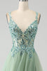 Load image into Gallery viewer, Gorgeous A Line V Neck Light Green Long Prom Dress with Appliques