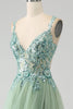 Load image into Gallery viewer, Gorgeous A Line V Neck Light Green Long Prom Dress with Appliques