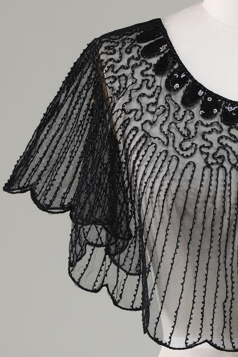 Load image into Gallery viewer, Sequins Black Glitter 1920s Cape with Beaded