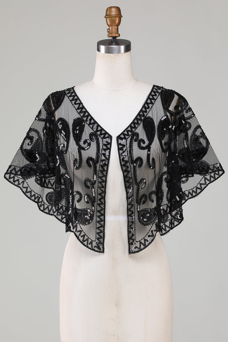 Load image into Gallery viewer, Black Glitter Sequins 1920s Cape