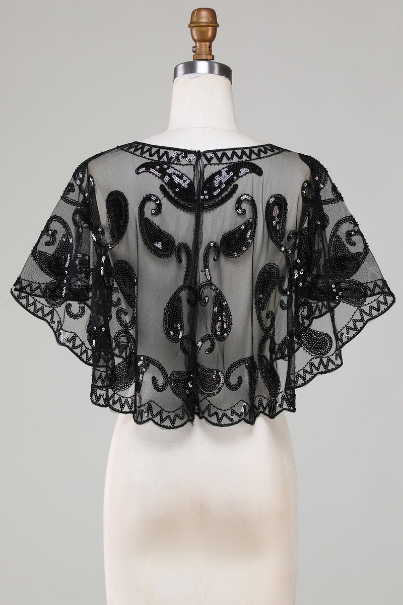 Load image into Gallery viewer, Black Glitter Sequins 1920s Cape