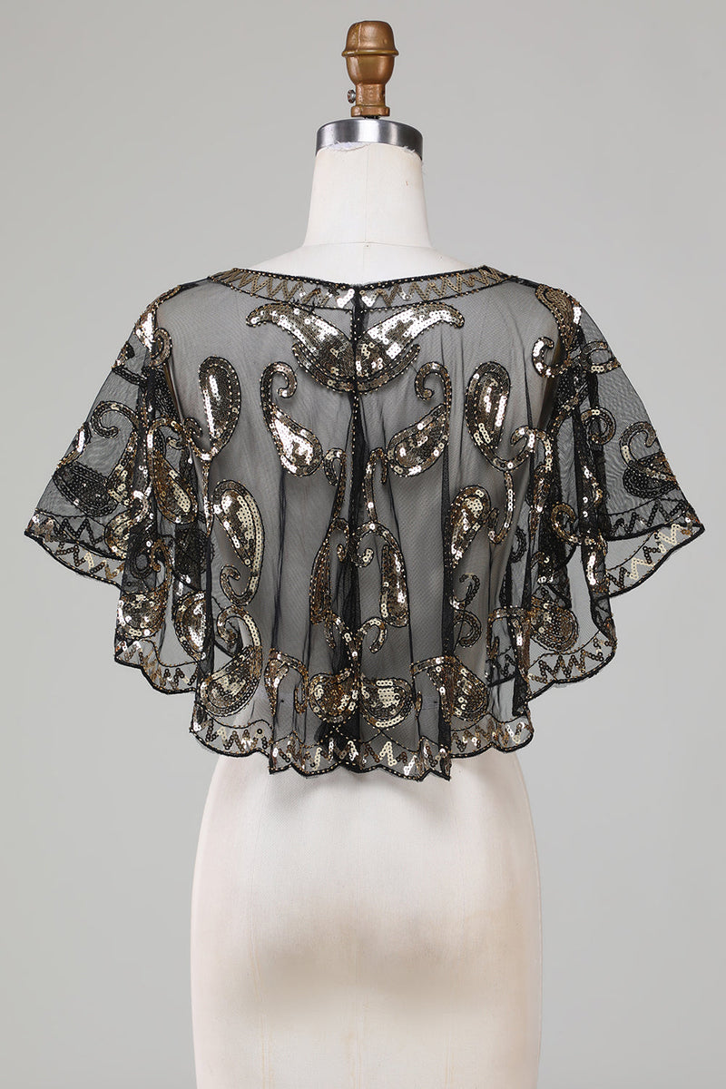 Load image into Gallery viewer, Black Glitter Sequins 1920s Cape