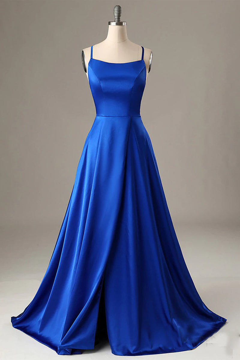 Load image into Gallery viewer, Royal Blue Halter Backless A Line Prom Dress