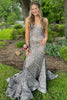 Load image into Gallery viewer, Sparkly Blue Mermaid Deep V Neck Sequin Long Prom Dress