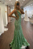 Load image into Gallery viewer, Orange Sparkly Deep V Neck Sequin Mermaid Prom Dress