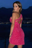 Load image into Gallery viewer, Hot Pink Open Sequins One Shoulder Tight Homecoming Dress