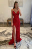 Load image into Gallery viewer, Red Sequins Glitter Prom Dress with Slit