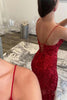 Load image into Gallery viewer, Red Sequins Glitter Prom Dress with Slit