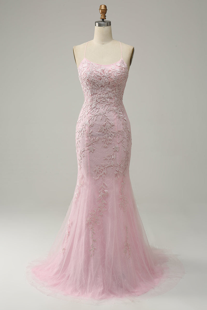 Load image into Gallery viewer, Pink Mermaid Long Prom Dress with Appliques