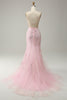 Load image into Gallery viewer, Pink Mermaid Long Prom Dress with Appliques