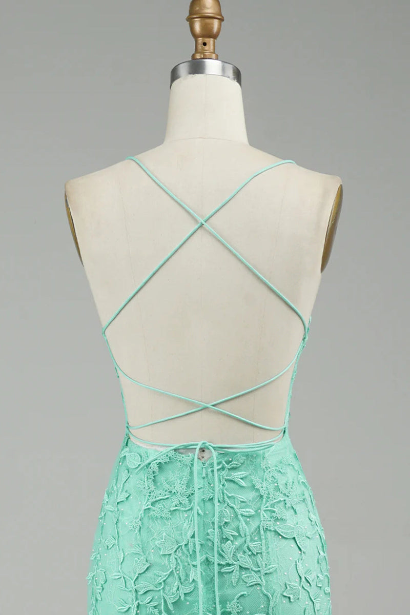 Load image into Gallery viewer, Mint Spaghetti Straps Appliques Prom Dress