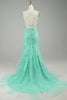 Load image into Gallery viewer, Mint Spaghetti Straps Appliques Prom Dress