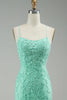 Load image into Gallery viewer, Mint Spaghetti Straps Appliques Prom Dress