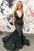 Load image into Gallery viewer, Sparkly Champagne Deep V Neck Sequin Mermaid Prom Dress