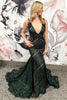 Load image into Gallery viewer, Sparkly Champagne Deep V Neck Sequin Mermaid Prom Dress