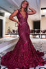 Load image into Gallery viewer, Light Purple Deep V Neck Sequin Mermaid Prom Dress