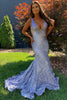 Load image into Gallery viewer, Sparkly Champagne Deep V Neck Sequin Mermaid Prom Dress