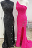 Load image into Gallery viewer, Fuchsia Stars Sequins Prom Dress