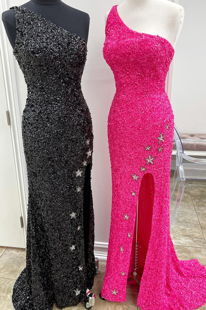 Load image into Gallery viewer, Fuchsia Stars Sequins Prom Dress