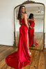 Load image into Gallery viewer, Sparkly Red Sheath Corset Long Prom Dress with Lace