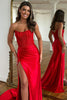 Load image into Gallery viewer, Sparkly Red Sheath Corset Long Prom Dress with Lace