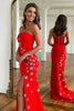 Load image into Gallery viewer, Red Strapless Mermaid Long Prom Dress with Stars