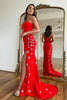 Load image into Gallery viewer, Red Strapless Mermaid Long Prom Dress with Stars
