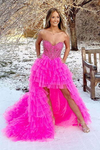 Red Tulle High-Low Prom Dress