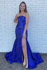 Load image into Gallery viewer, Sky Blue Sequins Strapless Long Prom Dress