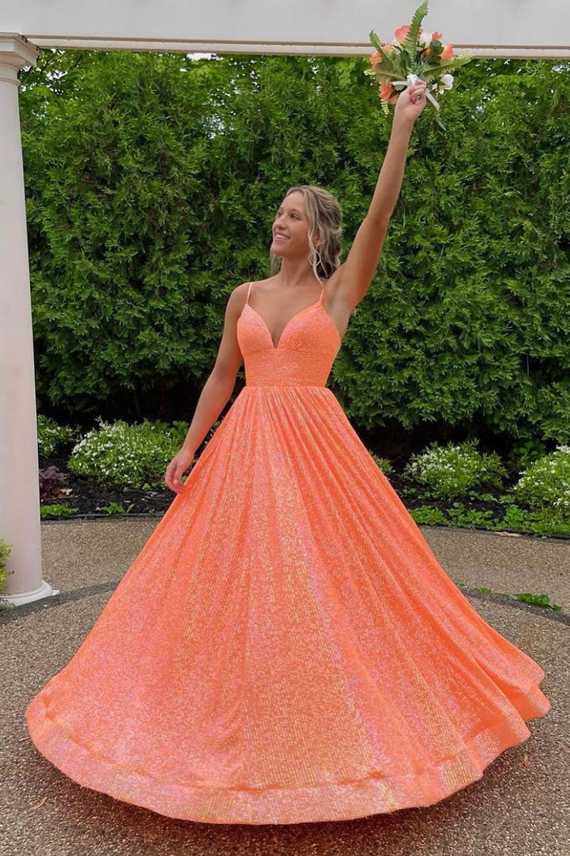 Load image into Gallery viewer, Sparkly Hot Pink Sequins A-Line Long Prom Dress