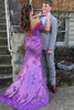 Load image into Gallery viewer, Sheath Off the Shoulder Blue Sequins Long Prom Dress with Feathers