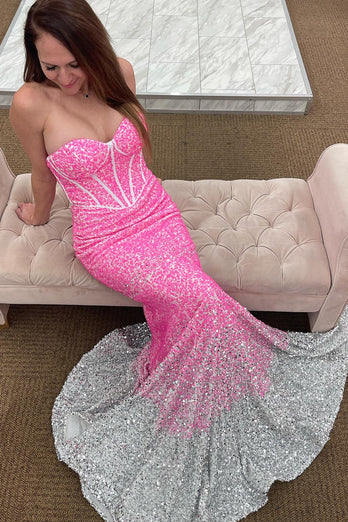 Rose Gold Sparkly Sequins Mermaid Long Prom Dress